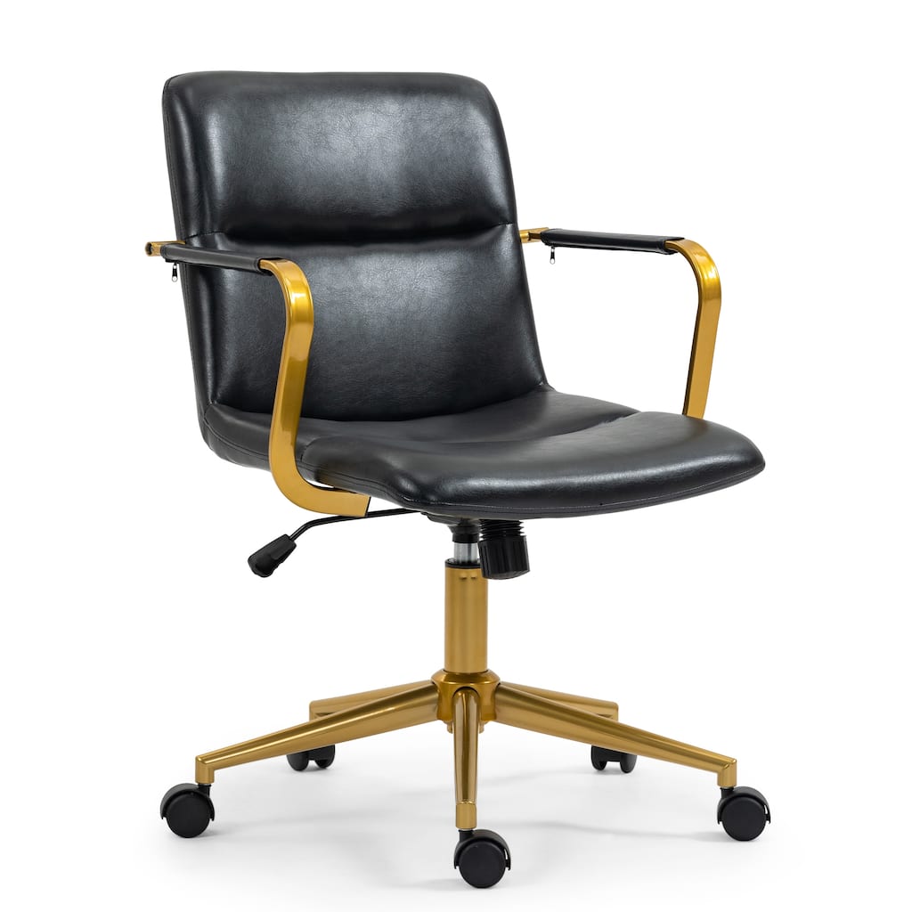 Azel Black Faux Leather Office Chair with Gold Wheel Base