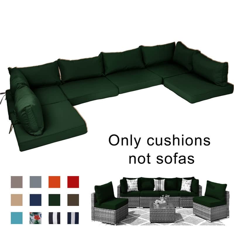 14pcs Outdoor Couch Cushions,4" Waterproof Sectional Rattan Conversation Set Cushions(Only Cushions+Covers,No Sofa) - 14PCS - Dark Green