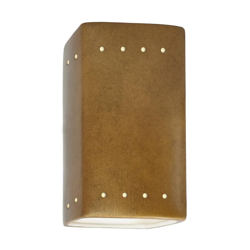 Justice Design Ambiance - Small Rectangle w/ Perfs Wall Sconce - Open Top & Bottom - Replaceable Bulb - Antique Gold