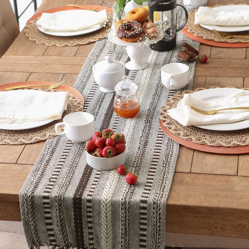 DII Black Braided Stripe Table Runner