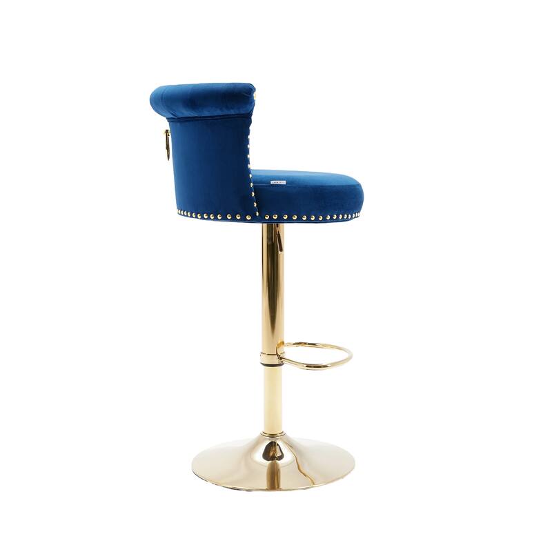 Velvet Adjustable Swivel Barstool w/ Footrest, Dining Bar Chairs, Set of 2