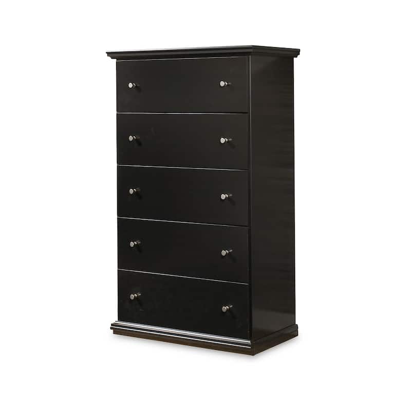 Boli Tall Dresser Chest, 5 Storage Drawers, Black Molded Trim Details