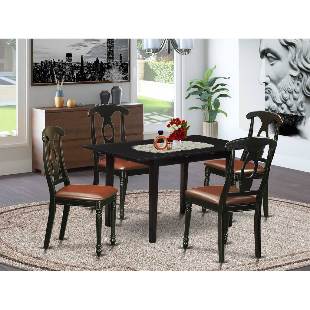 5-Piece Black Finish Solid Wood Top - Dining Room Set - Seats-4