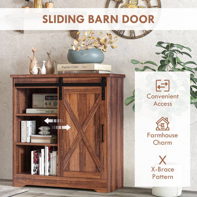 Farmhouse Coffee Bar Cabinet, 33" Buffet Sideboard with Sliding Barn Door and Adjustable Shelf, Kitchen Buffet Cabinet