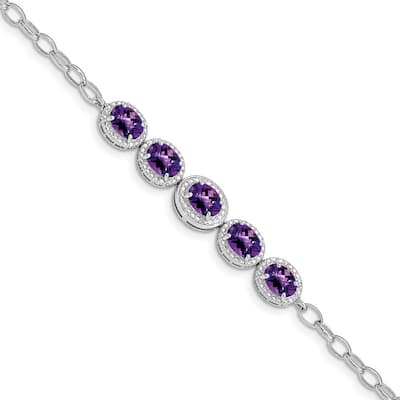 Curata 925 Sterling Silver Rhod Plat Amethyst Bracelet 8 Inch
