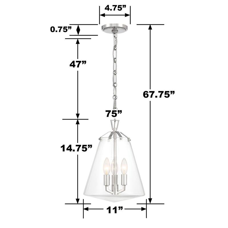 Voss 3 Light Polished Nickel Mini Chandelier - 11"W x 14.75"H x 11"D
