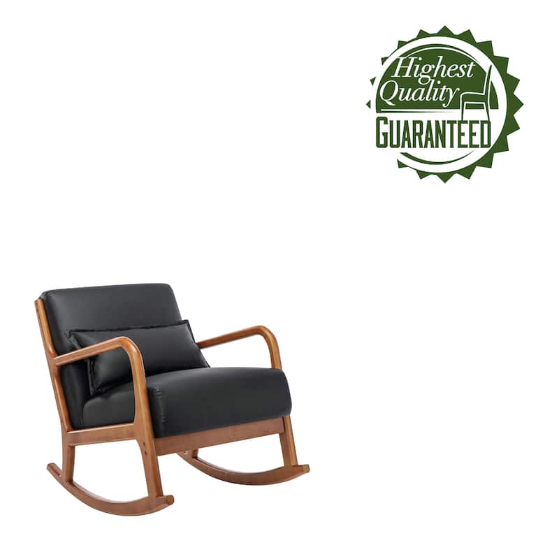Porthos Home Juni Rocking Accent Chair with Pillow, PU Upholstery, Rubberwood Legs
