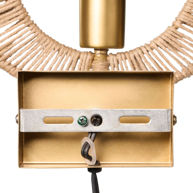 Cove River of Goods Gold Metal and Jute Indoor Plug In Wall Sconce - 13" x 5" x 15"