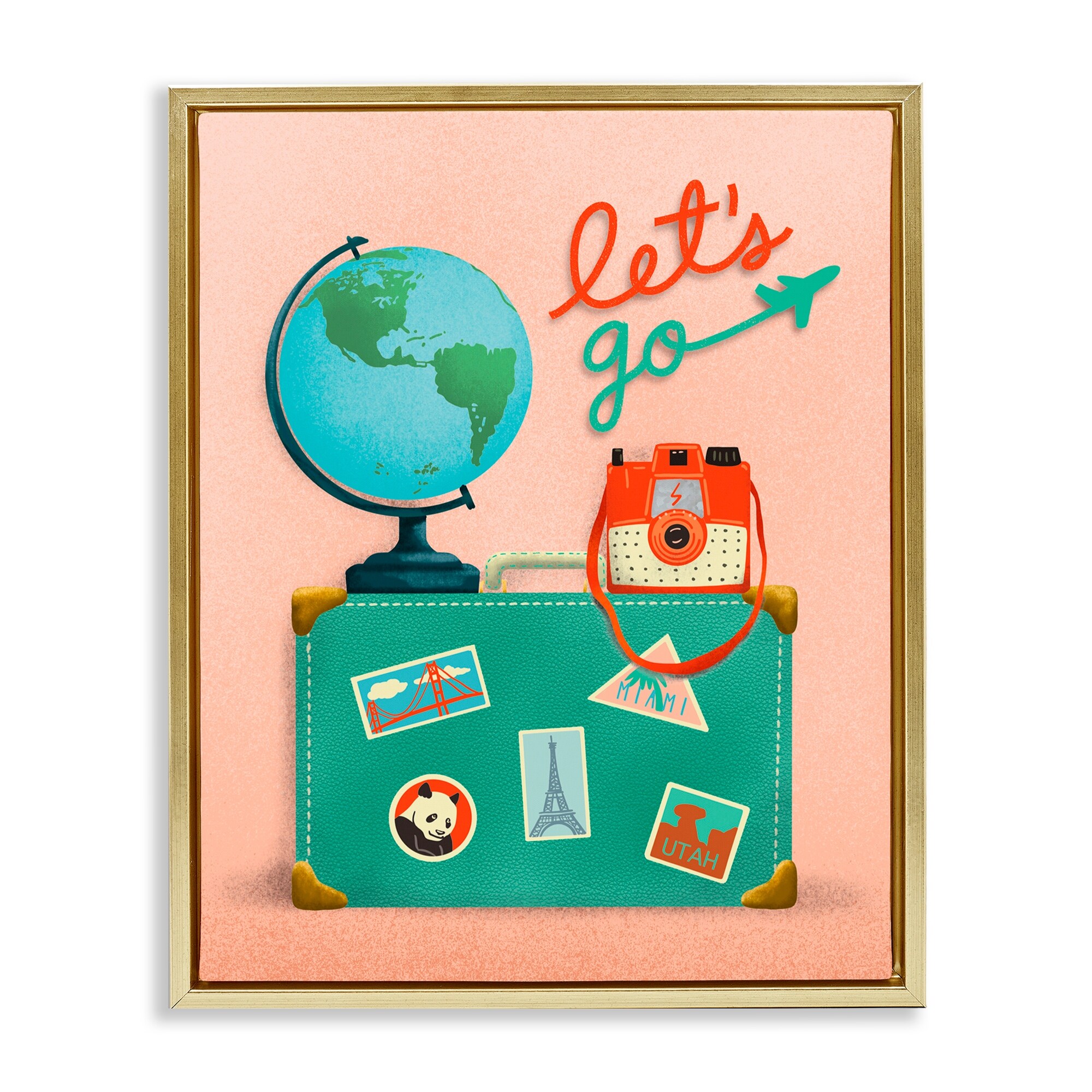 Stupell Let's Go Travel Suitcase Framed Floater Canvas Wall Art Design By Jilly Jack Designs