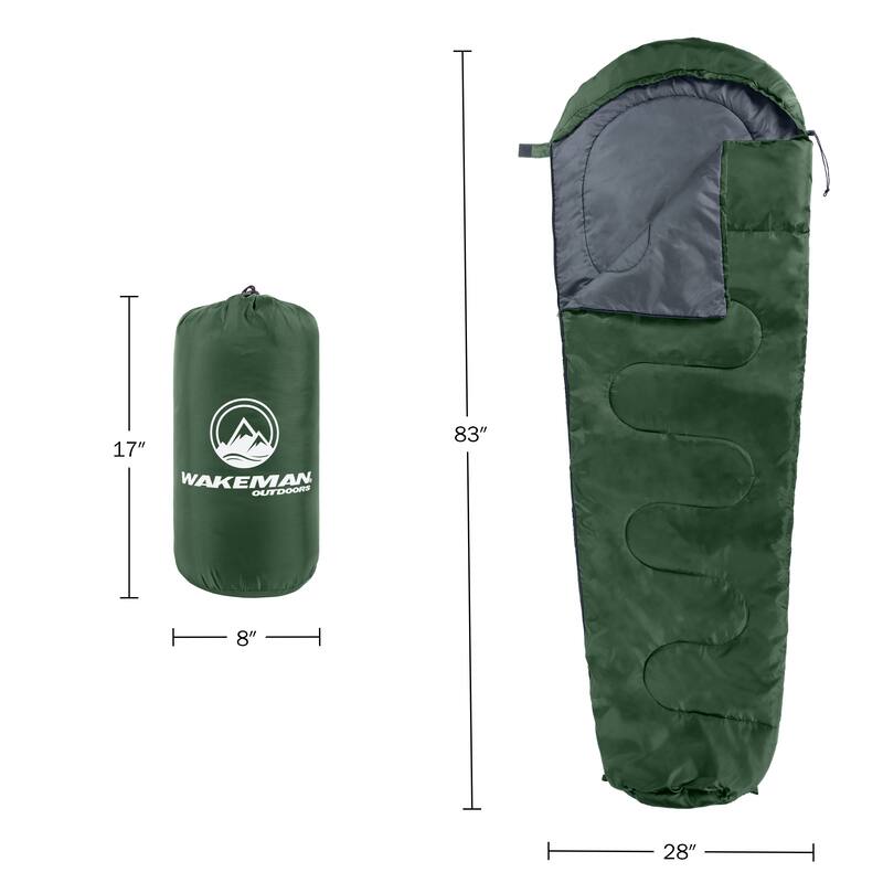 Mummy Sleeping Bag - Cold Weather Sleeping Bag - Waterproof with Drawstring Hood - Camping Equipment by Wakeman Outdoors
