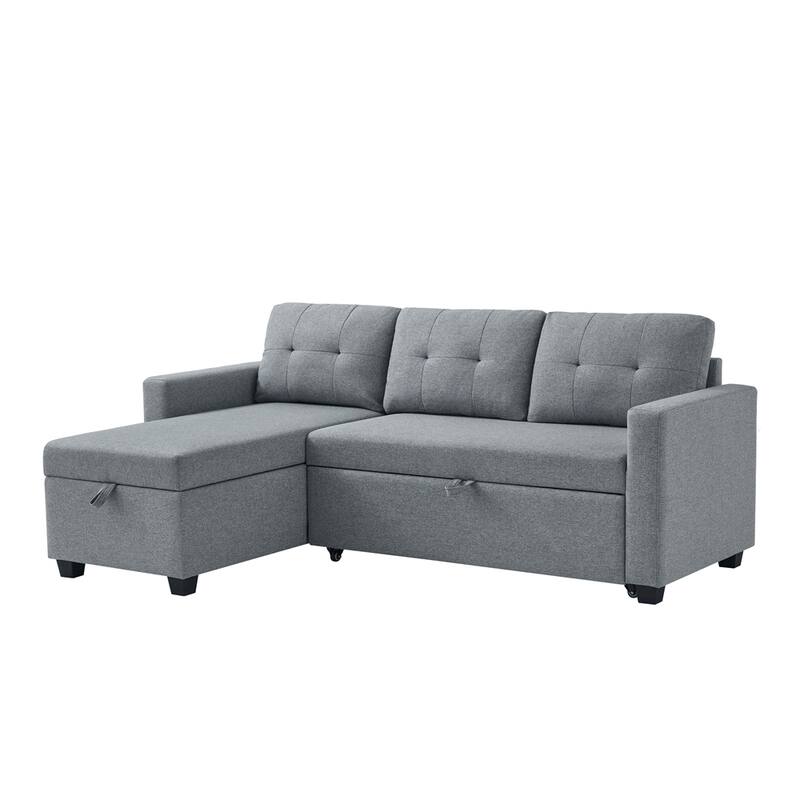 Modern Upholstered Pull Out Sectional Sofa with Storage Chaise