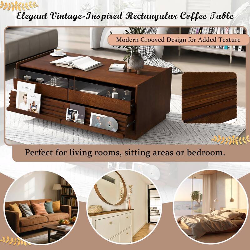 47.2" Modern Rectangle Coffee Table with 4 Drawers and 2 Display Shelves