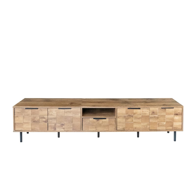 Checkered Design TV Stand for Large TVs up to 85", Wooden TV Console Media Storage Cabinet for Living Room, Natural