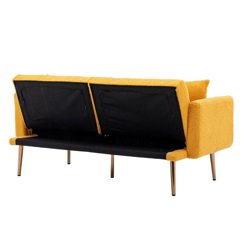 Modern Teddy Upholstered 2-Seater Sofa Bed with 7 Golden Metal Legs