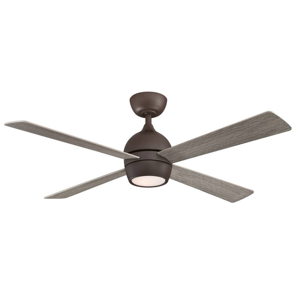 Fanimation Kwad 52 inch Indoor Ceiling Fan with LED Light Kit and Remote - Matte Greige with Weathered Wood Blades