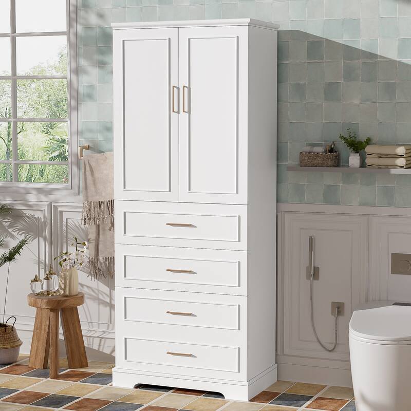 72.2"Tall Freestanding Bathroom Cabinet with 3 Drawers, Adjustable Shelf, Soft-Close Doors, MDF Panels, Steel Handles