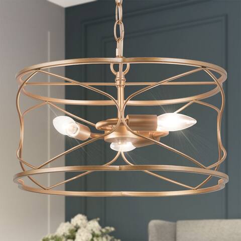 Modern Gold Drum Chandelier 3-light Pendant Lights for Dining Room - D15.5'' x H70''