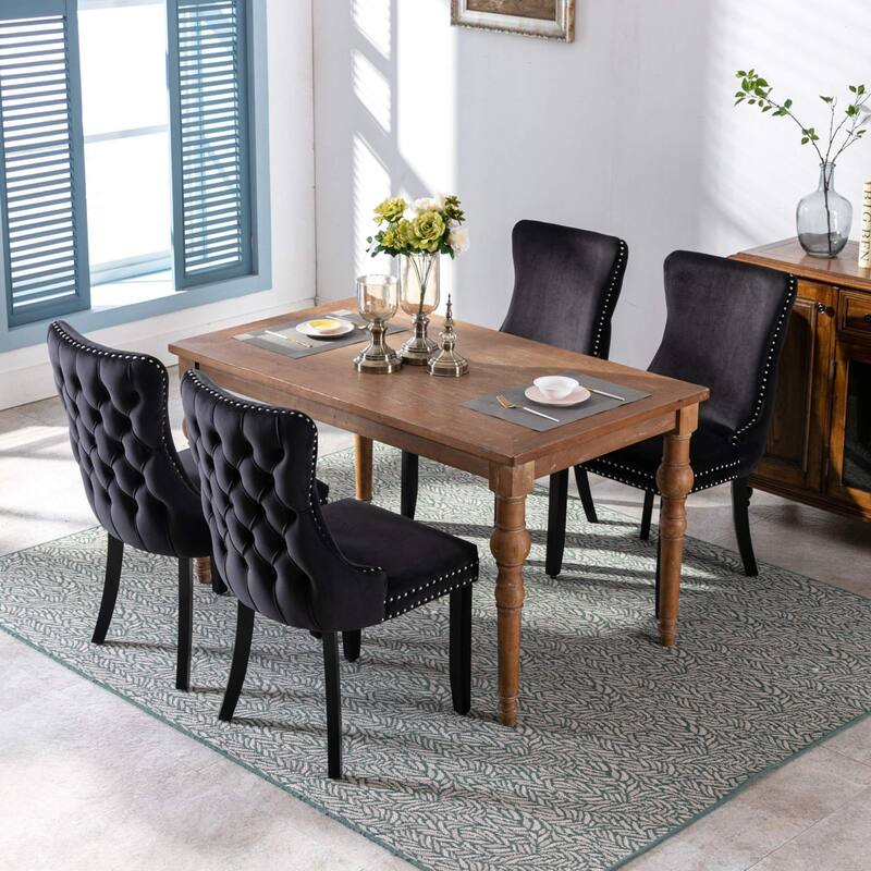 Dining Chairs Set of 2 , Modern Upholstered Wing-Back Dining Room Chair with Solid Wood Legs, Fabric Side Chair