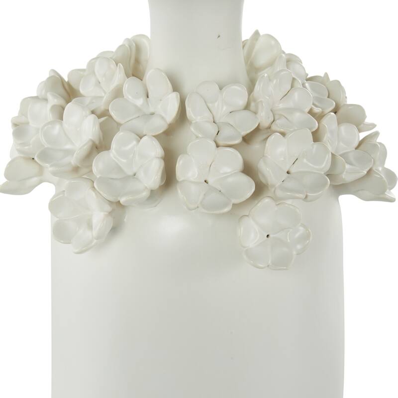 Ceramic Floral Round Vase with Narrow Opening - White - Roche River Decor