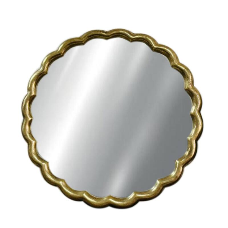 Large Curved Frame Round Wall Mirror - 31.5” - Brass Finish