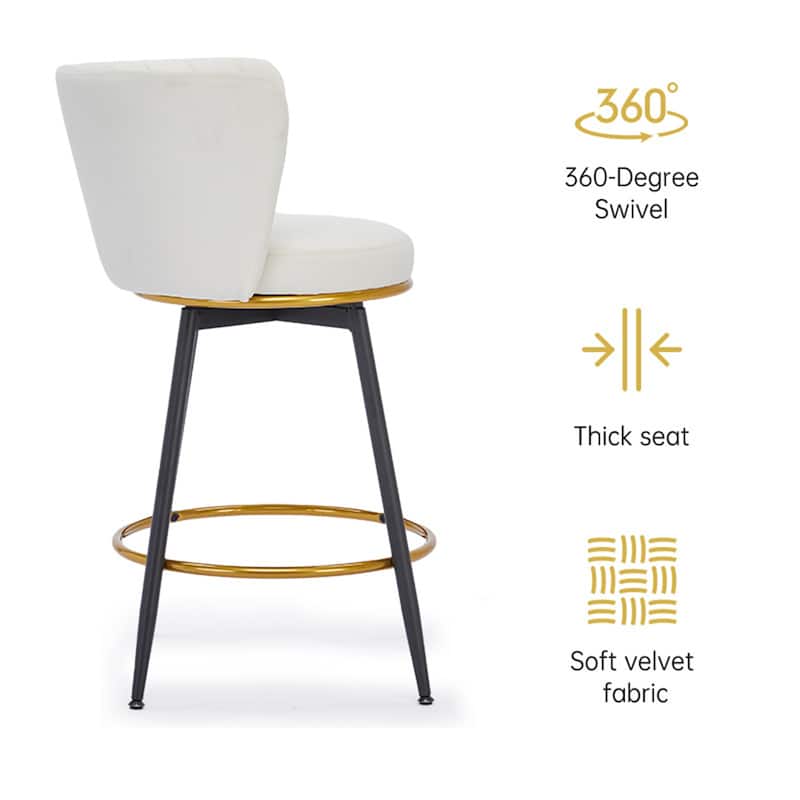 Counter Height Bar Stools Set of 2, 360° Swivel Upholstered Barstools with Backs and Metal Legs.