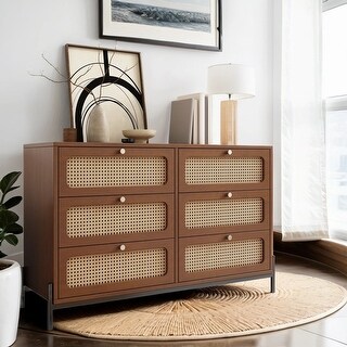 Modern 6-Drawer Rattan Wood Closet Dresser Storage Cabinet - Bed Bath ...