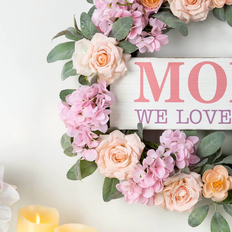 Glitzhome 22"D Mother's Day Floral Wreath