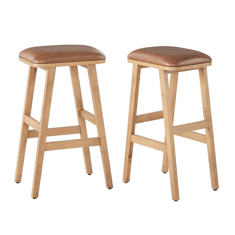 Bower Home Upholstered Wood Saddle Stools - Set of 2 - Bar Height