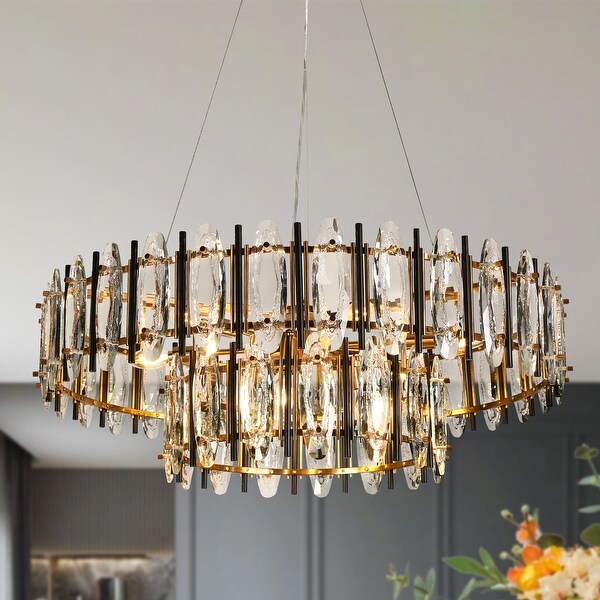 Sancoas 10 Light Black Gold Crystal 2 Tier Chandelier Style 5425F