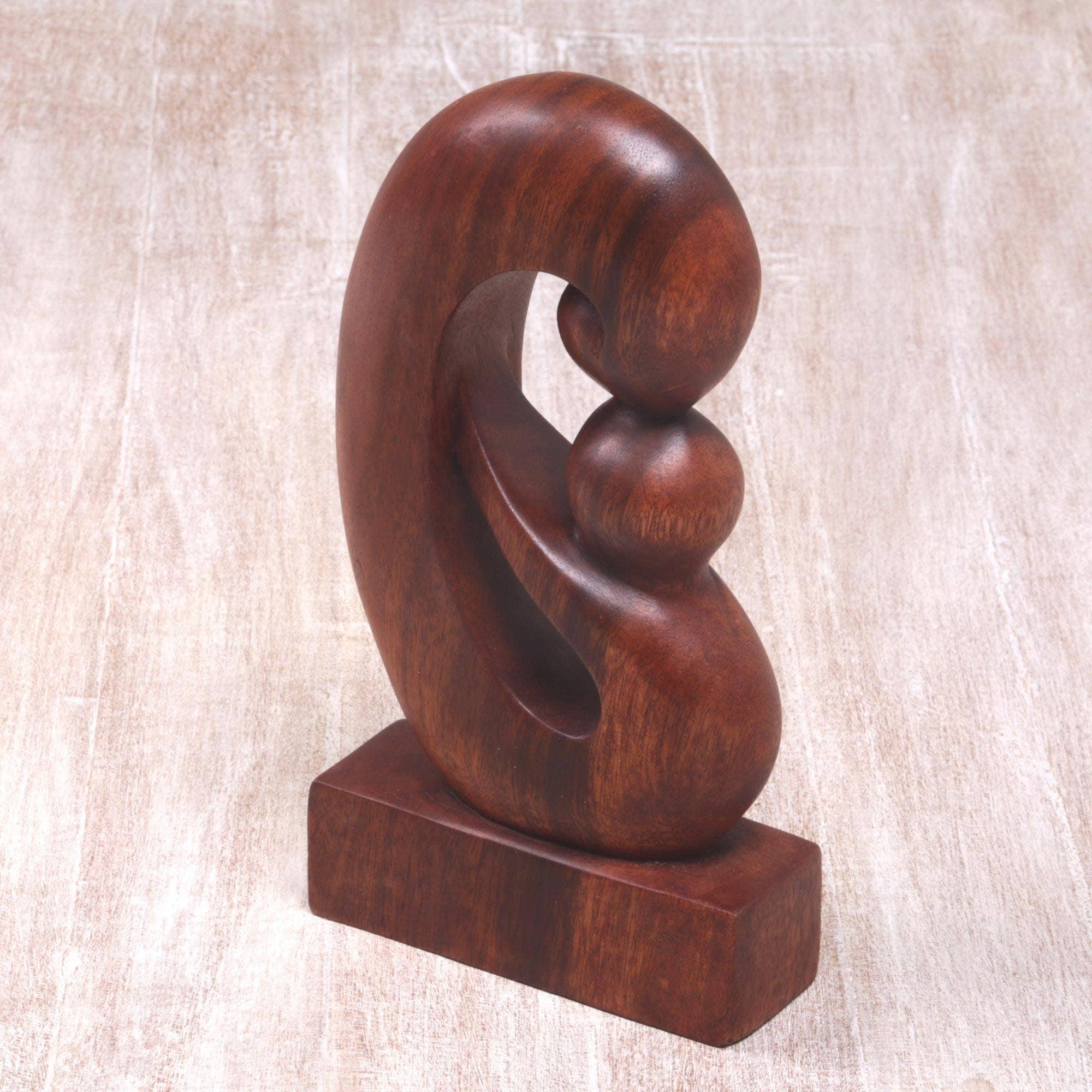 Maternal Embrace' NOVICA Abstract Wood Sculpture Brown 