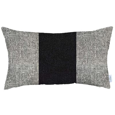 12" X 20" Black And Grey Geometric Zippered Handmade Polyester Lumbar Pillow Cover