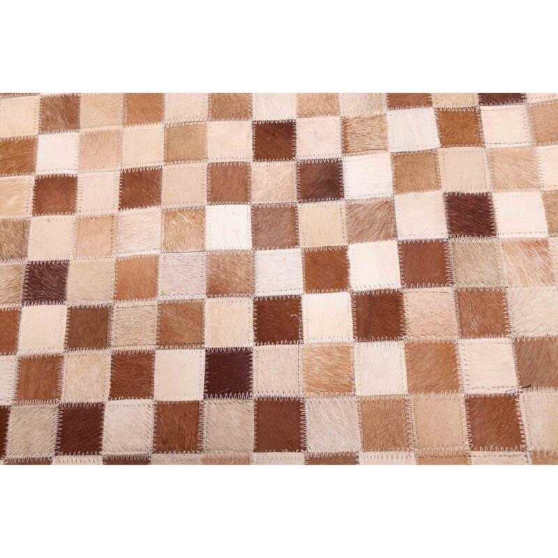 ECARPETGALLERY Handmade Cowhide Patchwork Brown Leather Rug - 8'0 x 10'0