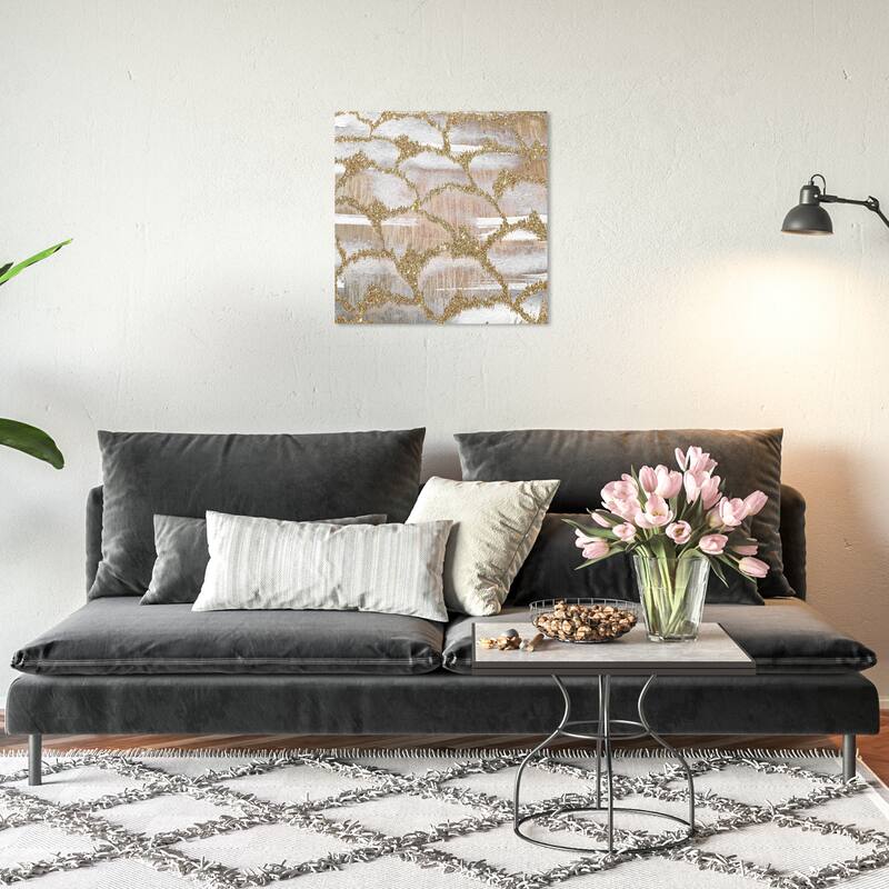 Wynwood Studio Canvas Abstract Maracaibo Gold and Metallic Gold Modern & Contemporary Wall Art Canvas Print - 20 x 20