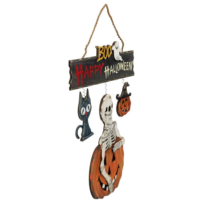 14.5" Skeleton Jack-O-Lanterns Black Cat Halloween Hanging Decoraton