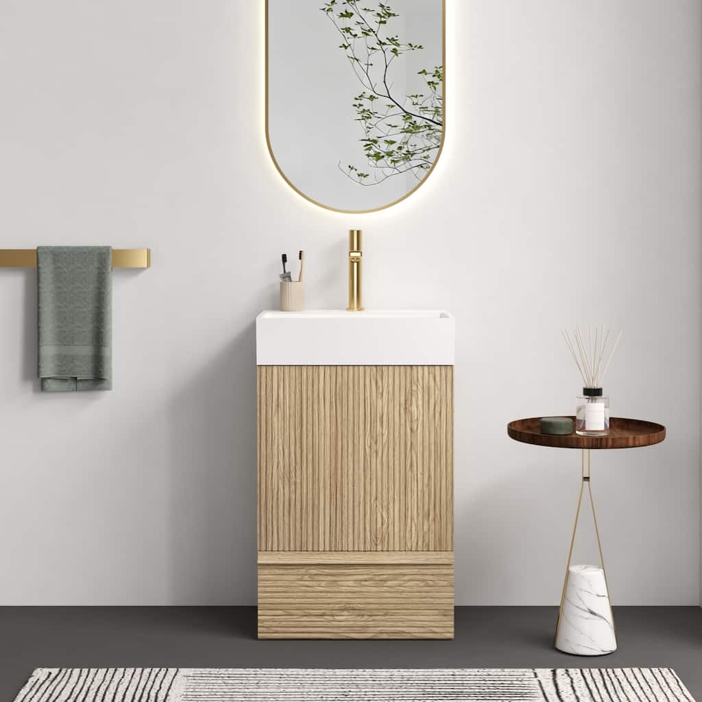 20" Striped Bathroom Vanity with White Ceramic Sink, Freestanding Bathroom Cabinet for Modern Bathroom