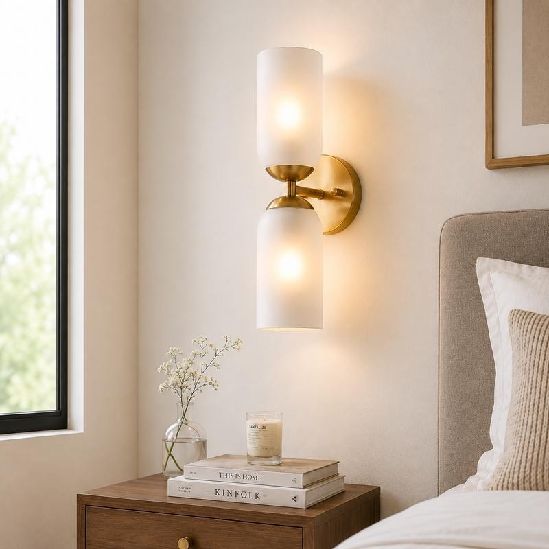 LNC Luna Modern 2-Light Vertical Wall Sconce with Frosted Glass Cylinder Shades