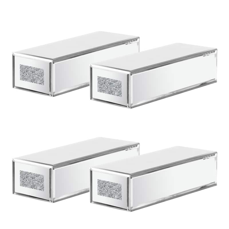 HomeRoots Set Of Four Silver Mirrored Glass And Faux Crystal Wall Mounted Floating Shelves - 1.97 in. x 2.95 in. x 7.87 in.