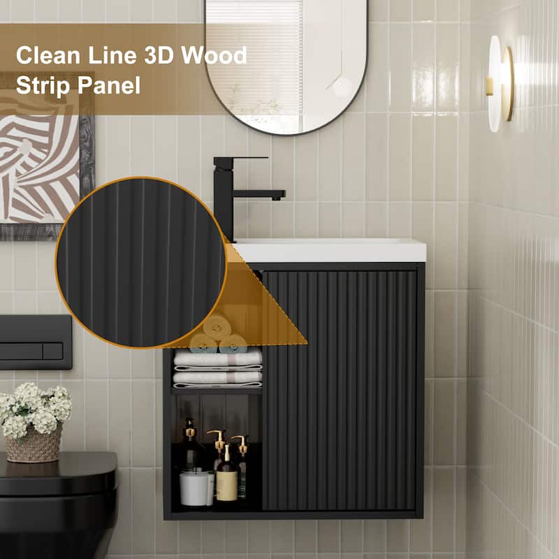 Single-Door Vertical Stripe Wall Cabinet with Integrated Basin