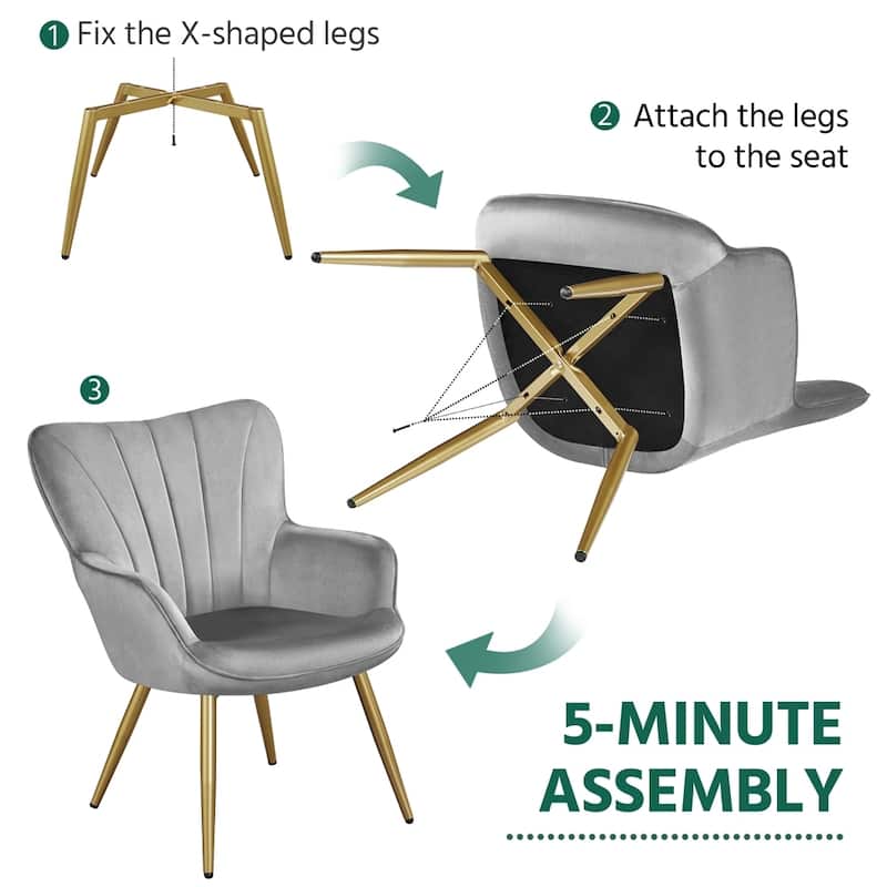 Yaheetech Modern Pleated Curved Back Velvet Accent Chair Modern Armchair for Living Room