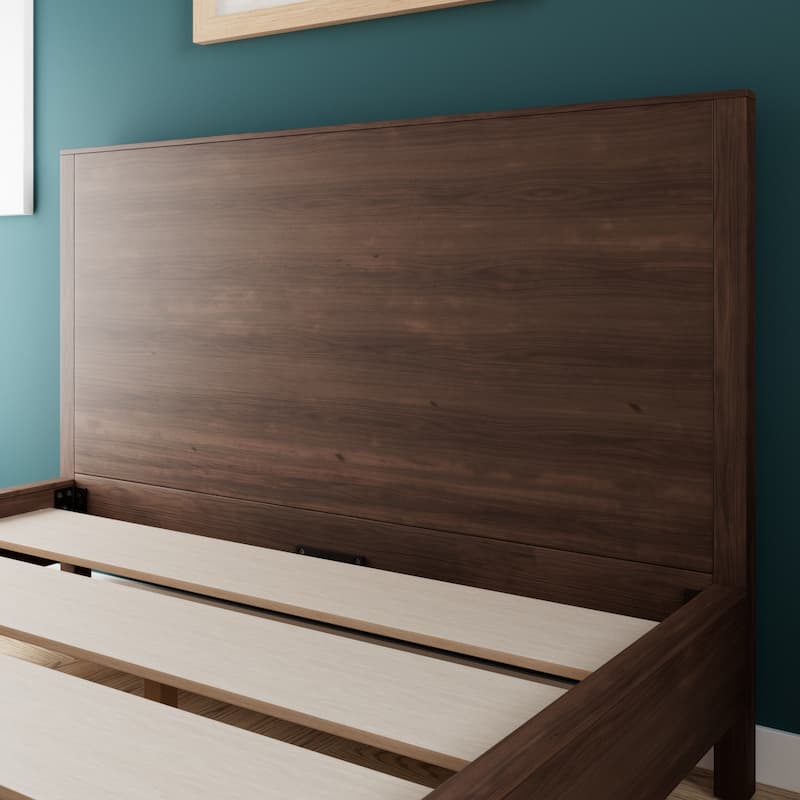 New Heights Renner Wood Platform Bed with Headboard - Brown - Queen