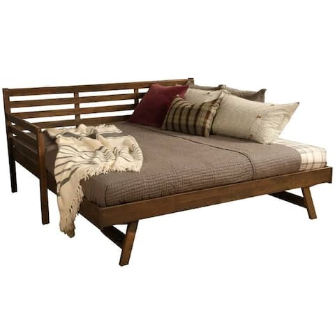Solid Wood Daybed Frame with Twin Pop-Up Trundle Bed