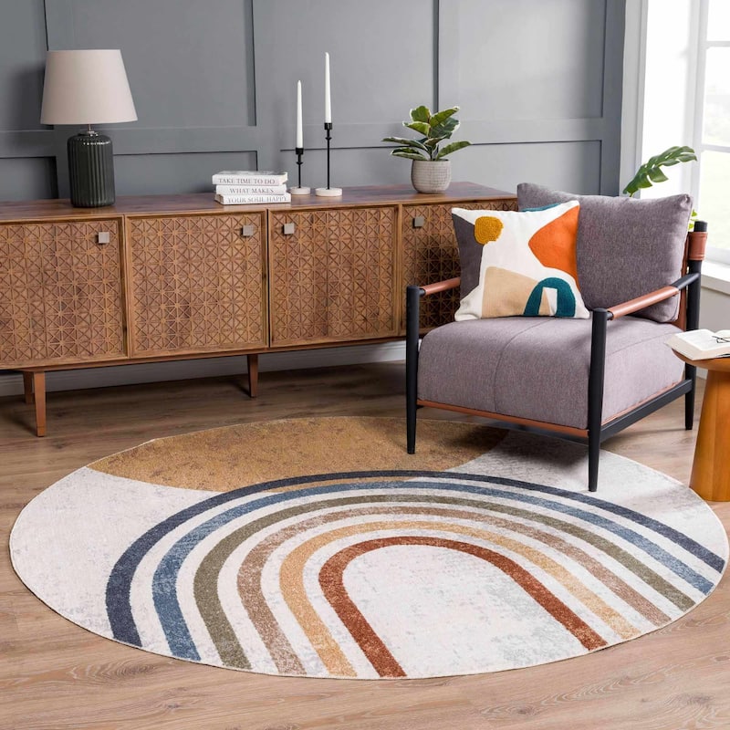 Hauteloom Giza Living Room, Bedroom Machine Washable Area Rug - Traditional - Dark Blue, Light Blue, Olive - 2' x 3'