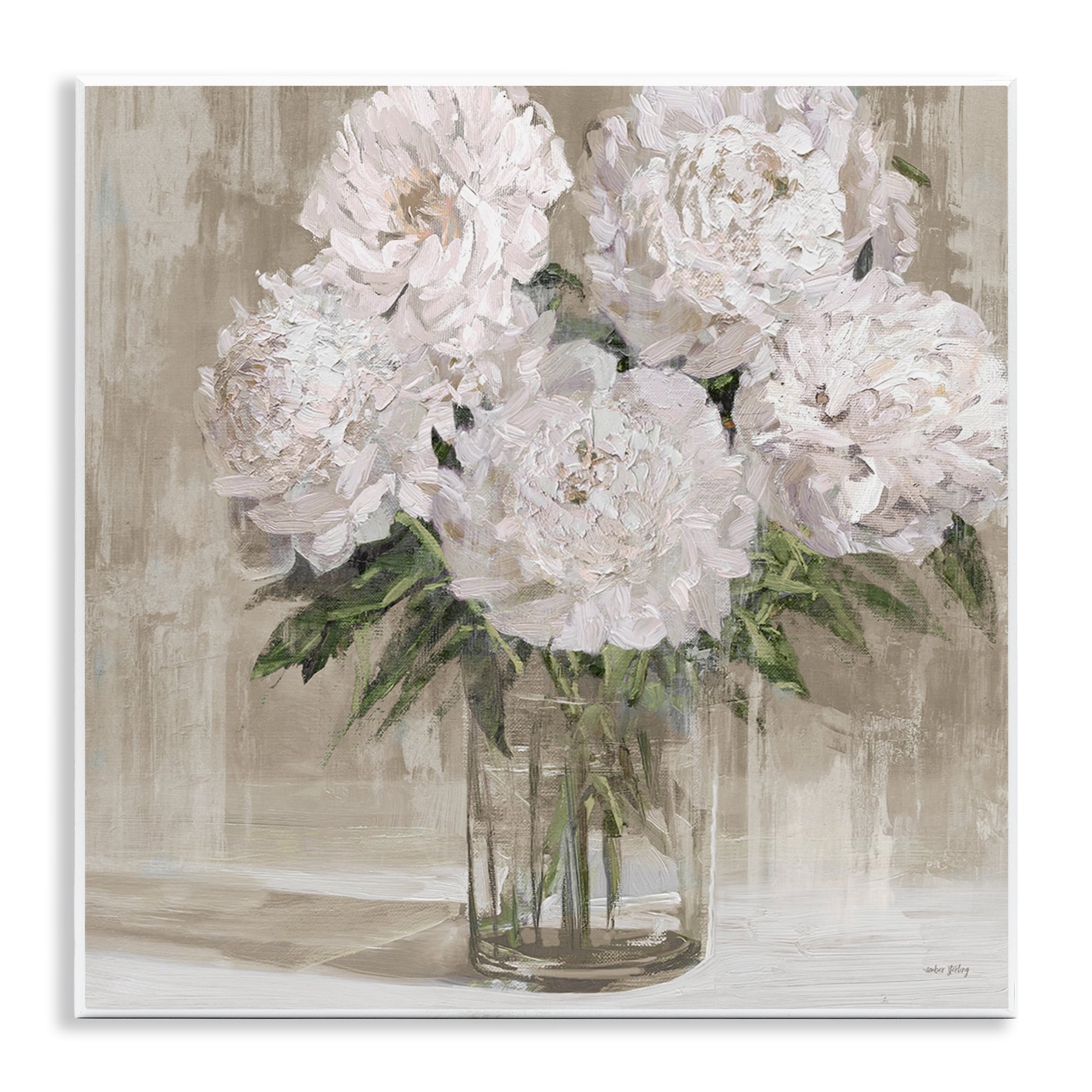 Stupell Peony Blooms Beige Neutral Wall Plaque Design by Amber Sterling