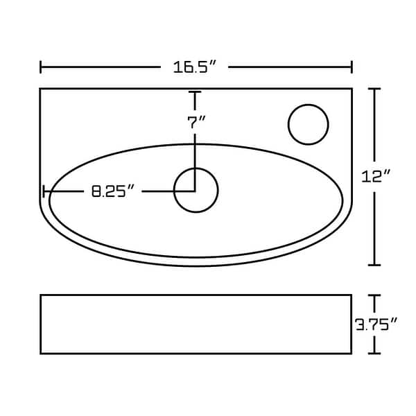 16.5in. W Above Counter White Vessel Set For 1 Hole Right Faucet