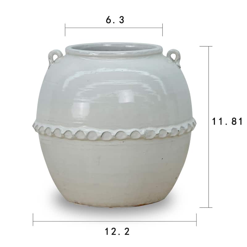 Artissance 12"H Off White Ceramic Pot with Lace Decoration