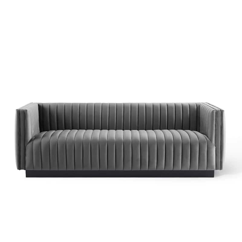 Silver Orchid Rosar Channel Tufted Velvet Sofa