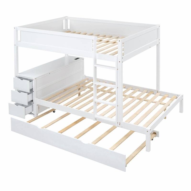 Full-Over-Full Bunk Bed with Twin Trundle, Storage & Built-In Desk