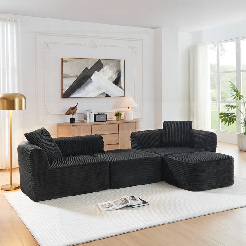 Sectional Couch with L-Shape Chaise, Modular Sofa with Movable Ottoman