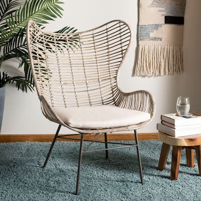 SAFAVIEH Sahira Rattan Wingback Arm Chair Washed - 31.7" x 28.4" x 40.2" - 32Wx28Dx40H