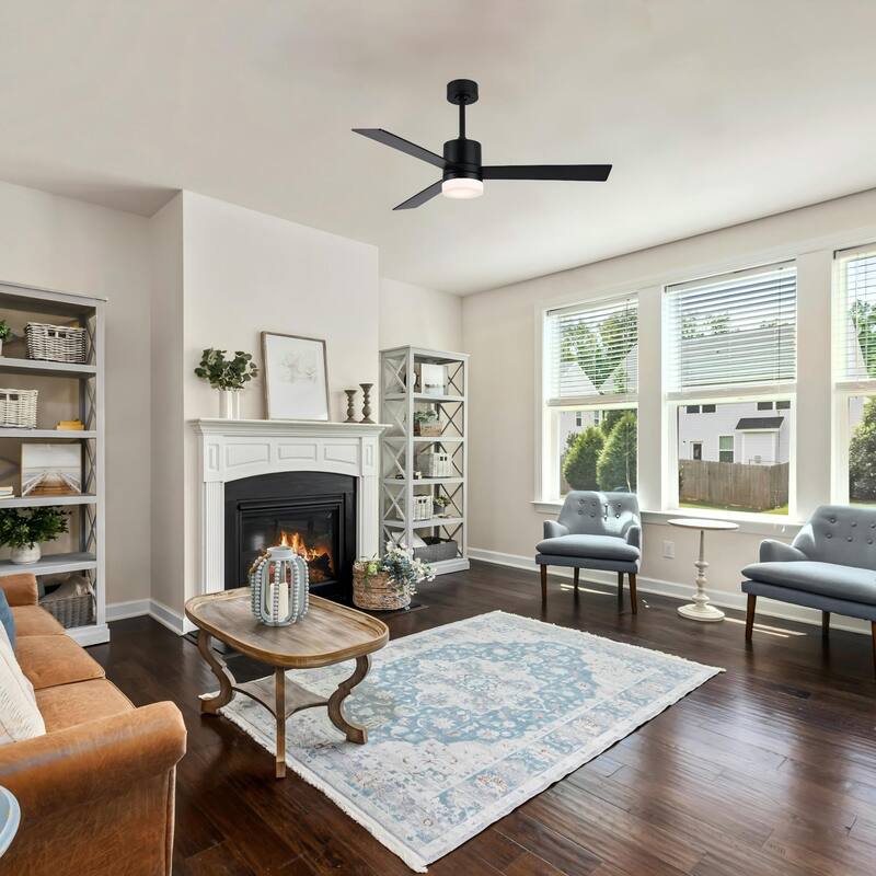 GetLedel 52" Modern 3-Blade Black Ceiling Fan with LED Light and Remote Control